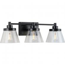  P300350-31M - Hinton Collection Three-Light Matte Black Clear Seeded Glass Farmhouse Bath Vanity Light