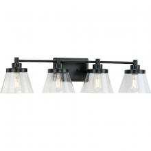  P300351-31M - Hinton Collection Four-Light Matte Black Clear Seeded Glass Farmhouse Bath Vanity Light