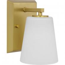  P300461-191 - Vertex Collection One-Light Brushed Gold Etched White Glass Contemporary Bath Light