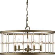  P400320-161 - Lattimore Collection Five-Light Aged Brass Coastal Chandelier