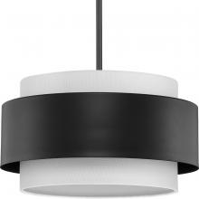  P500399-31M - Silva Collection Three-Light Matte Black White Linen Shade Pendant