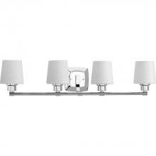  P300019-015 - Glance Collection Four-Light Polished Chrome Etched White Linen Glass Farmhouse Bath Vanity Light