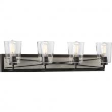  P300232-143 - Briarwood Collection Four-Light Graphite Clear Glass Coastal Bath Vanity Light