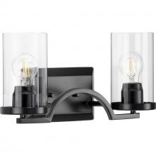  P300257-031 - Lassiter Collection Two-Light Matte Black Clear Glass Modern Bath Vanity Light