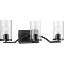  P300258-031 - Lassiter Collection Three-Light Matte Black Clear Glass Modern Bath Vanity Light