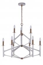  55529-MWWSB - The Reserve 9 Light 2-Tier Chandelier in Matte White/Satin Brass