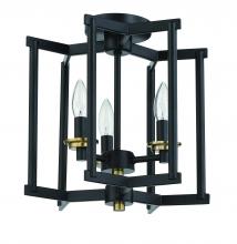  56953-FBSB - Avante Grand 3 Light Cage Convertible Semi Flush/Pendant in Flat Black/Satin Brass