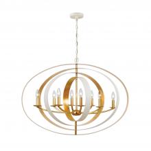  588-MT-GA - Luna 8 Light Matte White + Antique Gold Chandelier