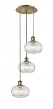  113B-3P-AB-G555-8CL - Ithaca - 3 Light - 15 inch - Antique Brass - Cord hung - Multi Pendant