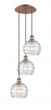  113B-3P-AC-G1213-8 - Athens Deco Swirl - 3 Light - 15 inch - Antique Copper - Cord hung - Multi Pendant