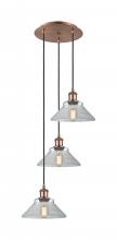  113B-3P-AC-G132 - Orwell - 3 Light - 15 inch - Antique Copper - Cord Hung - Multi Pendant