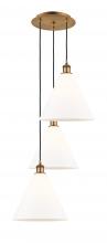  113B-3P-BB-GBC-121 - Berkshire - 3 Light - 19 inch - Brushed Brass - Cord Hung - Multi Pendant