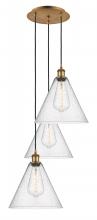  113B-3P-BB-GBC-124 - Berkshire - 3 Light - 19 inch - Brushed Brass - Cord Hung - Multi Pendant