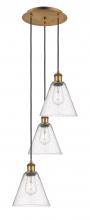  113B-3P-BB-GBC-84 - Berkshire - 3 Light - 15 inch - Brushed Brass - Cord Hung - Multi Pendant