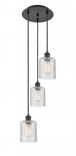  113B-3P-BK-G112C-5CL - Cobbleskill - 3 Light - 12 inch - Matte Black - Cord Hung - Multi Pendant