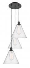  113B-3P-BK-GBC-124 - Berkshire - 3 Light - 19 inch - Matte Black - Cord Hung - Multi Pendant