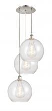  113B-3P-PN-G124-12 - Athens - 3 Light - 18 inch - Polished Nickel - Cord Hung - Multi Pendant