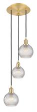  113B-3P-SG-G122C-6CL - Athens - 3 Light - 12 inch - Satin Gold - Cord Hung - Multi Pendant