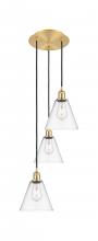  113B-3P-SG-GBC-82 - Berkshire - 3 Light - 15 inch - Satin Gold - Cord Hung - Multi Pendant