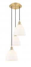  113B-3P-SG-GBD-91 - Bristol - 3 Light - 16 inch - Satin Gold - Cord Hung - Multi Pendant