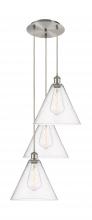  113B-3P-SN-GBC-124 - Berkshire - 3 Light - 19 inch - Brushed Satin Nickel - Cord Hung - Multi Pendant