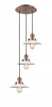  113F-3P-AC-G1 - Halophane - 3 Light - 16 inch - Antique Copper - Cord hung - Multi Pendant