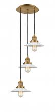  113F-3P-BB-G1 - Halophane - 3 Light - 16 inch - Brushed Brass - Cord hung - Multi Pendant