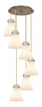  116-410-1PS-BB-G411-8WH - Newton Cone - 6 Light - 19 inch - Brushed Brass - Multi Pendant