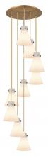  119-410-1PS-BB-G411-8WH - Newton Cone - 9 Light - 22 inch - Brushed Brass - Multi Pendant