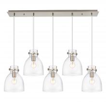  125-410-1PS-SN-G412-8CL - Newton Bell - 5 Light - 40 inch - Brushed Satin Nickel - Linear Pendant