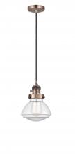  201CSW-AC-G322-LED - Olean - 1 Light - 7 inch - Antique Copper - Cord hung - Mini Pendant