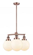  207-AC-G201-8-LED - Beacon - 3 Light - 22 inch - Antique Copper - Stem Hung - Chandelier