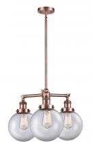  207-AC-G202-8 - Beacon - 3 Light - 22 inch - Antique Copper - Stem Hung - Chandelier