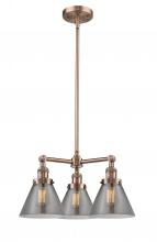  207-AC-G43 - Cone - 3 Light - 22 inch - Antique Copper - Stem Hung - Chandelier