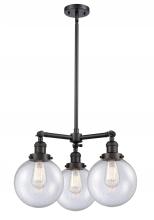 Innovations Lighting 207-BK-G204-8-LED - Beacon - 3 Light - 22 inch - Matte Black - Stem Hung - Chandelier