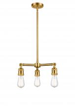  207-SG-LED - Bare Bulb - 3 Light - 15 inch - Satin Gold - Stem Hung - Chandelier