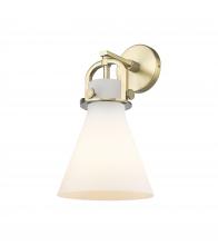 Innovations Lighting 410-1W-BB-G411-8WH - Newton Cone - 1 Light - 8 inch - Brushed Brass - Sconce