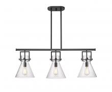  411-3I-BK-G411-10SDY - Newton Cone - 3 Light - 42 inch - Matte Black - Island Light