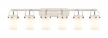  423-6W-SN-G423-7WH - Pilaster II Cylinder - 6 Light - 44 inch - Satin Nickel - Bath Vanity Light