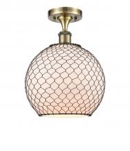  516-1C-AB-G121-10CBK-LED - Farmhouse Chicken Wire - 1 Light - 10 inch - Antique Brass - Semi-Flush Mount