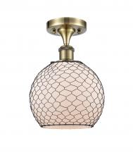  516-1C-AB-G121-8CBK-LED - Farmhouse Chicken Wire - 1 Light - 8 inch - Antique Brass - Semi-Flush Mount