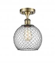  516-1C-AB-G122-8CBK-LED - Farmhouse Chicken Wire - 1 Light - 8 inch - Antique Brass - Semi-Flush Mount