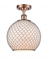  516-1C-AC-G121-10CBK-LED - Farmhouse Chicken Wire - 1 Light - 10 inch - Antique Copper - Semi-Flush Mount