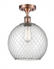  516-1C-AC-G122-10CSN-LED - Farmhouse Chicken Wire - 1 Light - 10 inch - Antique Copper - Semi-Flush Mount