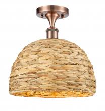  516-1C-AC-RBD-12-NAT - Woven Rattan - 1 Light - 12 inch - Antique Copper - Semi-Flush Mount