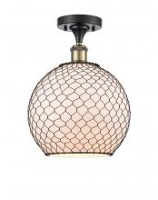  516-1C-BAB-G121-10CBK - Farmhouse Chicken Wire - 1 Light - 10 inch - Black Antique Brass - Semi-Flush Mount