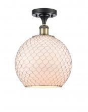  516-1C-BAB-G121-10CSN-LED - Farmhouse Chicken Wire - 1 Light - 10 inch - Black Antique Brass - Semi-Flush Mount