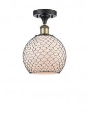  516-1C-BAB-G121-8CBK-LED - Farmhouse Chicken Wire - 1 Light - 8 inch - Black Antique Brass - Semi-Flush Mount