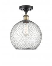  516-1C-BAB-G122-10CSN-LED - Farmhouse Chicken Wire - 1 Light - 10 inch - Black Antique Brass - Semi-Flush Mount