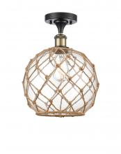  516-1C-BAB-G122-10RB - Farmhouse Rope - 1 Light - 10 inch - Black Antique Brass - Semi-Flush Mount